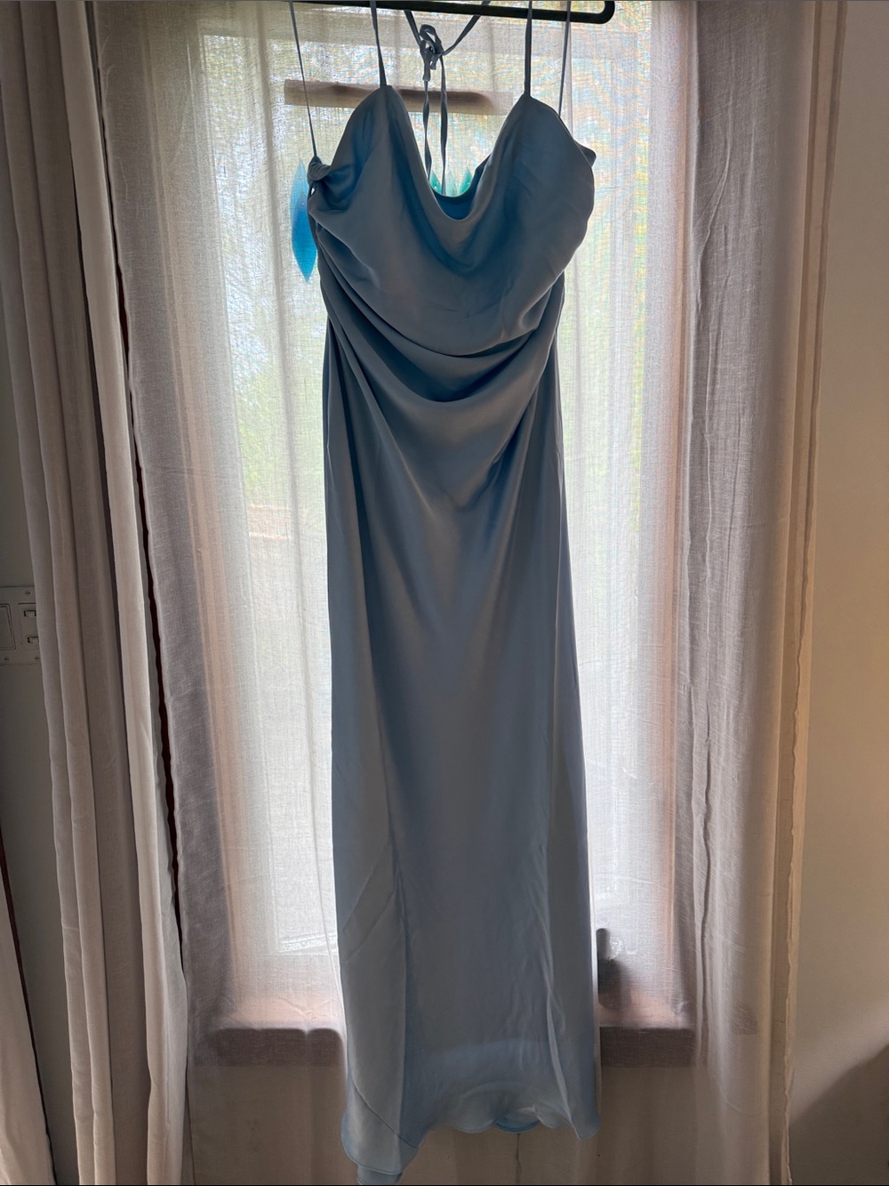 BHLDN Light Blue Satin Cowl-Neck Slip Gown